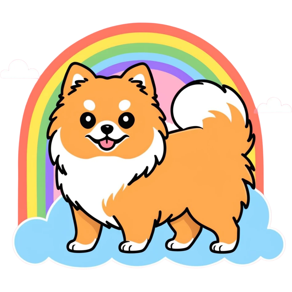  Tan Pomeranian under a rainbow emoji