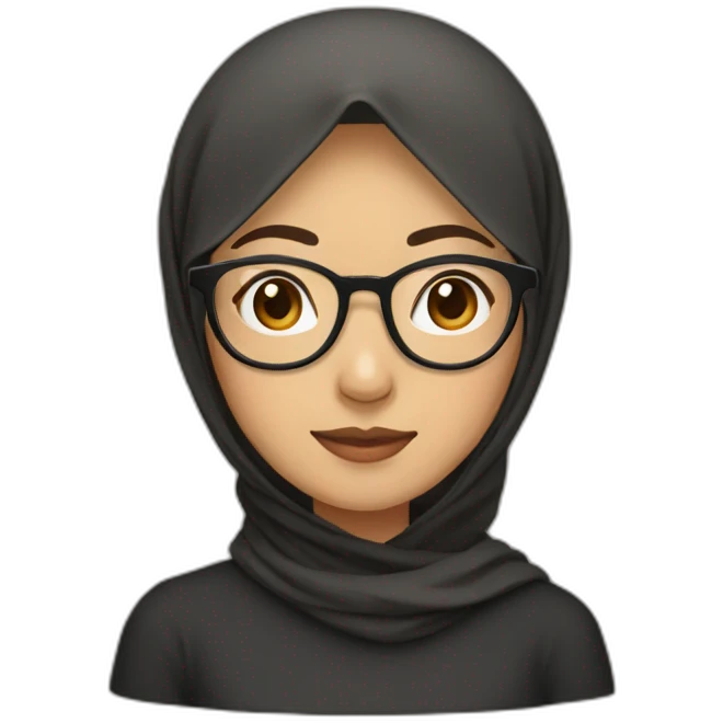 asian woman wearing brown hijab, black shirt, and rounded glasses emoji