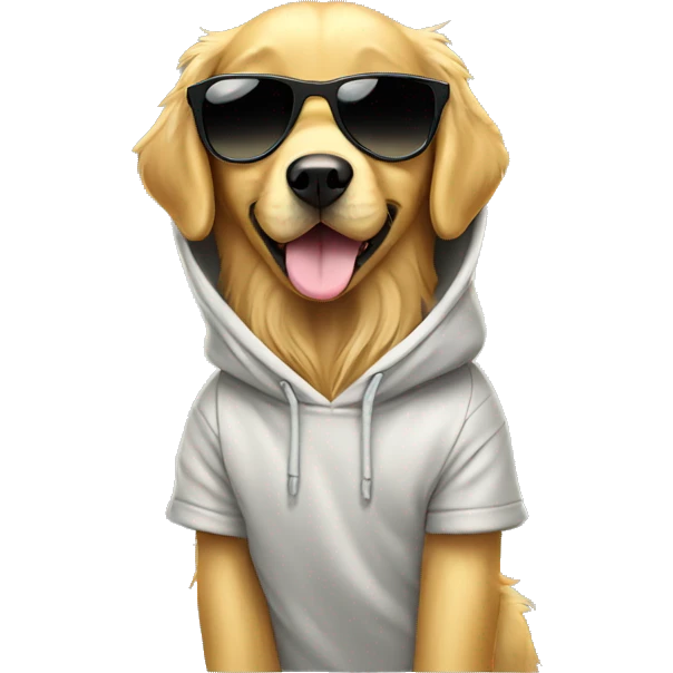 golden retriever wearing sunglasses and a hoodie emoji