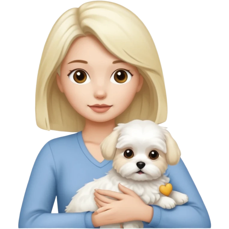 brunette woman and blonde long haired woman holding Maltese dog emoji