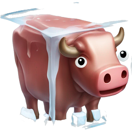 piece of beef fully contained in a cube of ice emoji