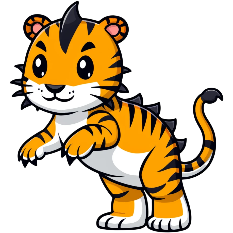 Tiguanasaur  (Tiger + Iguana + Dinosaur) Stripes, spikes, claws, and a mean tail whip. This one’s your mythical beast — great for legendary tier NFTs emoji