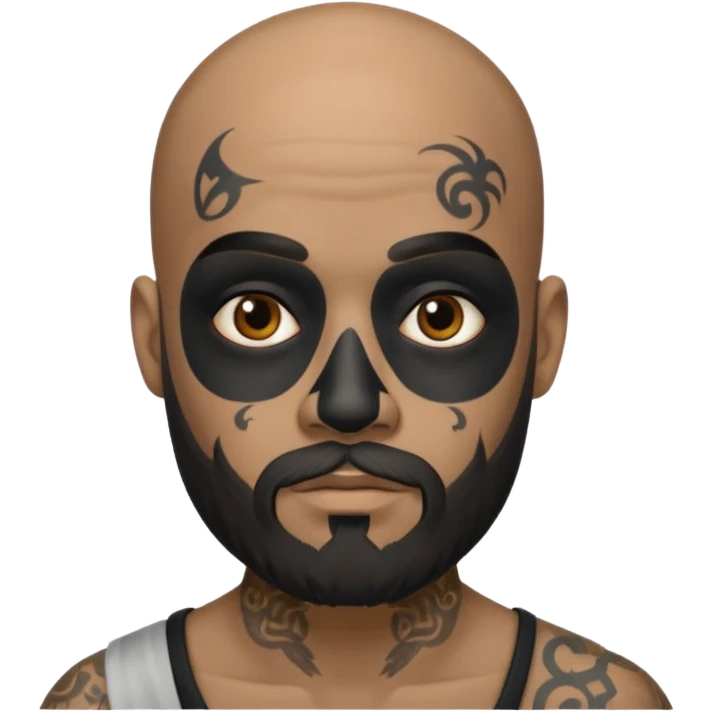 bald bearded man with black face tattoo emoji