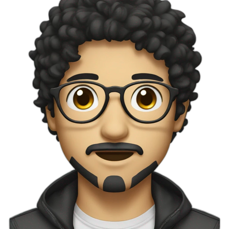 Manga face with aviator glasses, goatee, black hair emoji