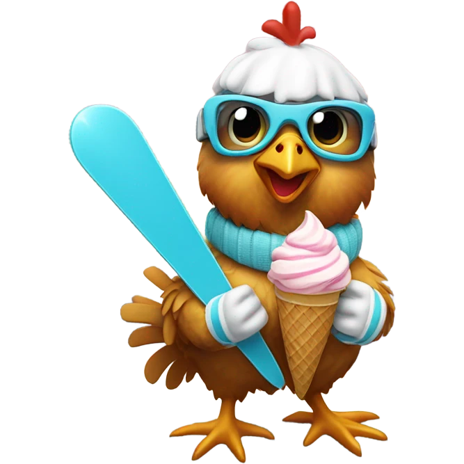 Chicken eating ice cream skiing down a mountain  emoji