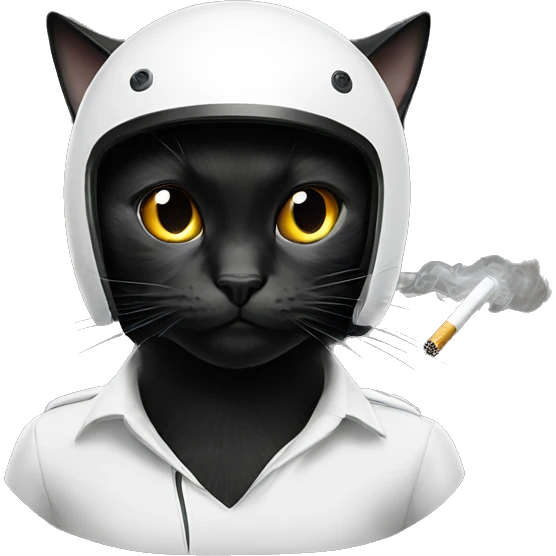 black cat in a white helmet with a cigarette in his teeth emoji