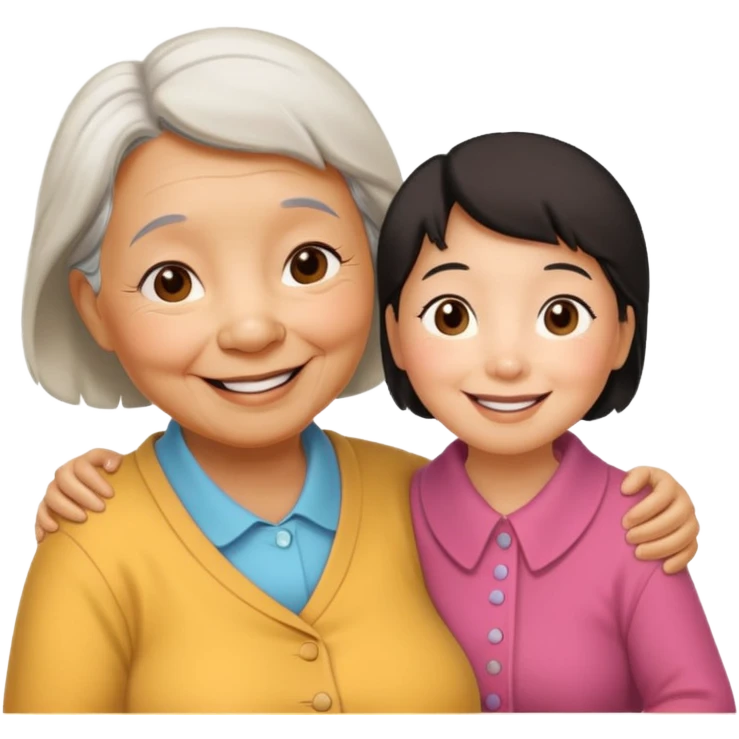 Big Winnie the Pooh and Asian grandma couple emoji