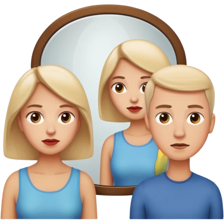 emoji of a woman facing a mirror with a man appearing on the other side, apple emoji style, simple and expressive emoji