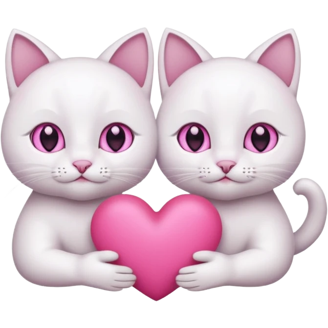 white with pink eyes tow cats hands holding a pink heart emoji