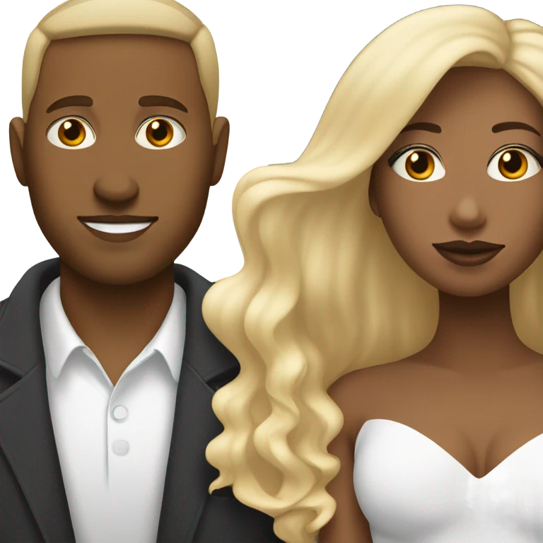 Black mixed woman with brown hair kissing white man with blonde hair emoji