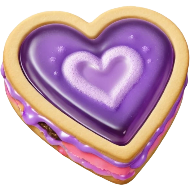 Realistic shortbread cookie in the shape of a heart with Pale Purple color jelly middle filling and sprinkled powder sugar on top. emoji