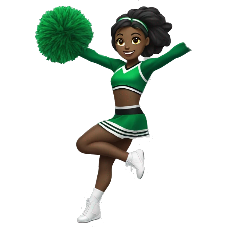 African american cheerleader toe touch in color green and black uniform emoji