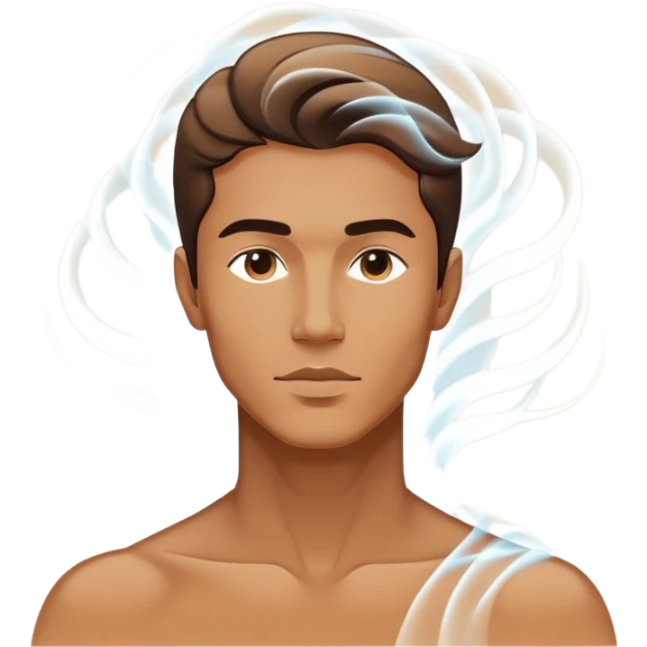 Abstract male outline with floating ethereal energy surrounding and flowing through the silhouette, stylish masculine essence emoji