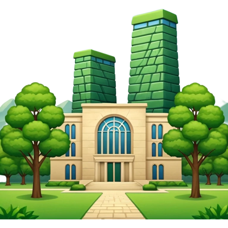 paisaje verde con una universidad emoji