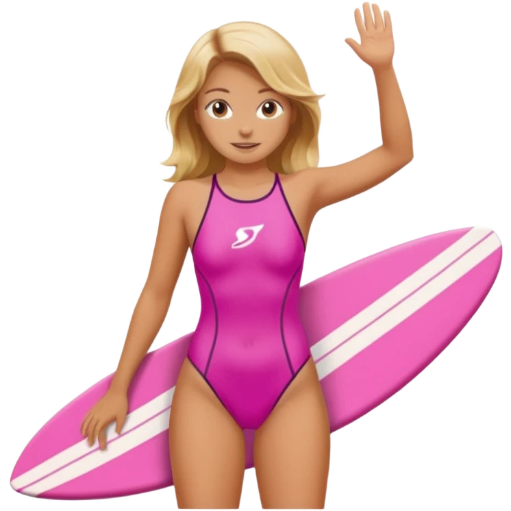 Surf girl on the board in a pink one-piece swimsuit emoji
