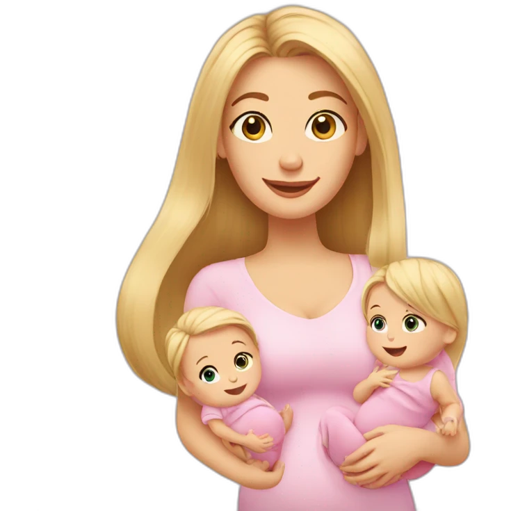 long hair blonde mother with 2 female newborns emoji