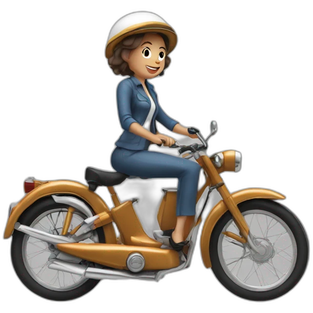 une jeune femme sur un solex blanc emoji