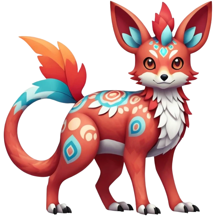 Falvie-Fionbri-fantasy-creature-Fakémon-Pokémon, full body, with markings emoji