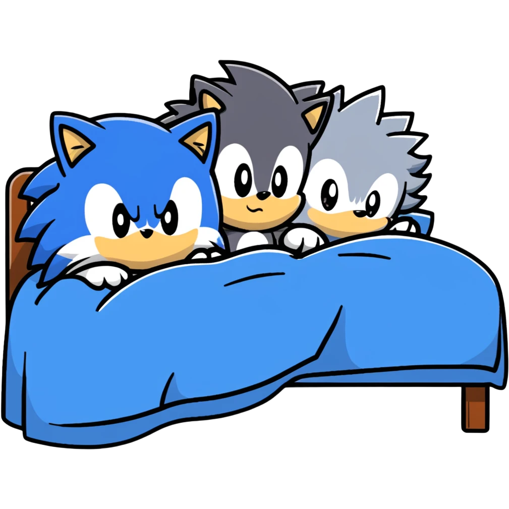 Sonic and Silver hedgehog characters resting on a bed emoji
