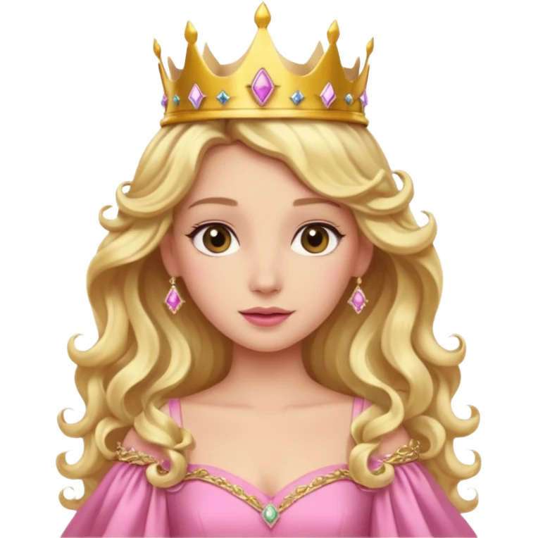 Blonde Princess with long blonde curls, pink gown, golden crown. emoji