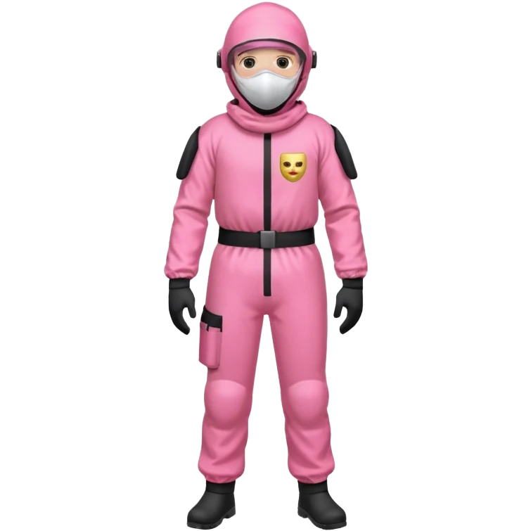 man in full body pink protection clothes with full-faced mask emoji