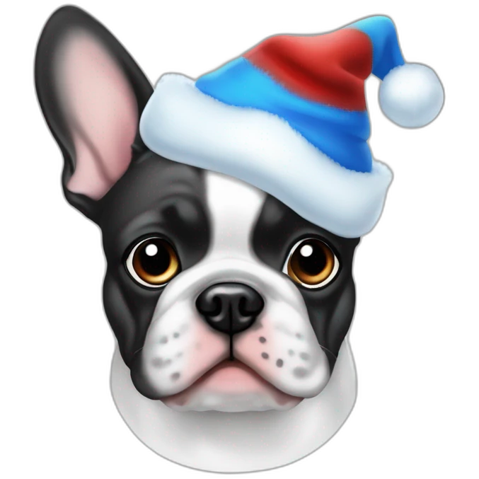 merle frenchie christmas hat with one blue eye emoji