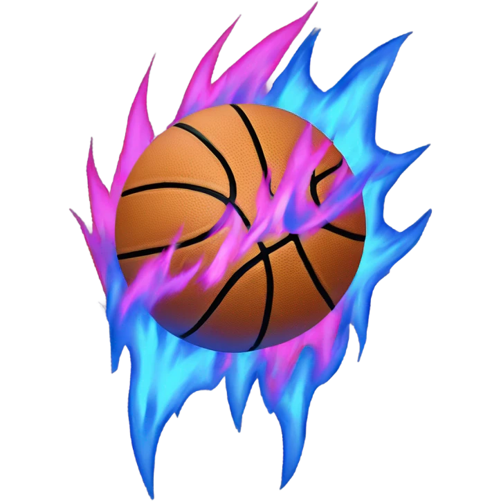 Basketball with pink and blue flames emoji
