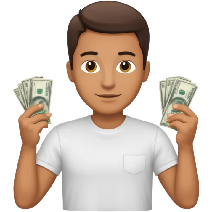 an American man with money in his hands wearing a T-shirt emoji