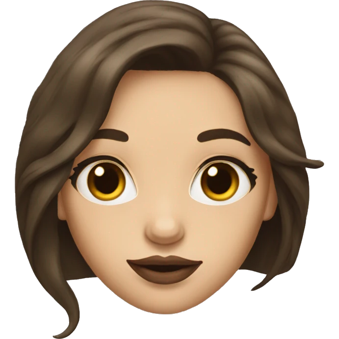 Brunette woman with long hair clack, painted lips emoji