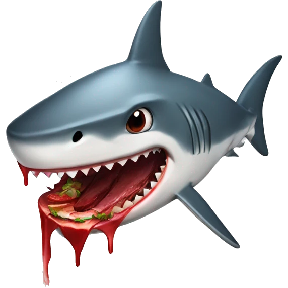 Shark munching on some yummy tasty juicy bloody steak emoji