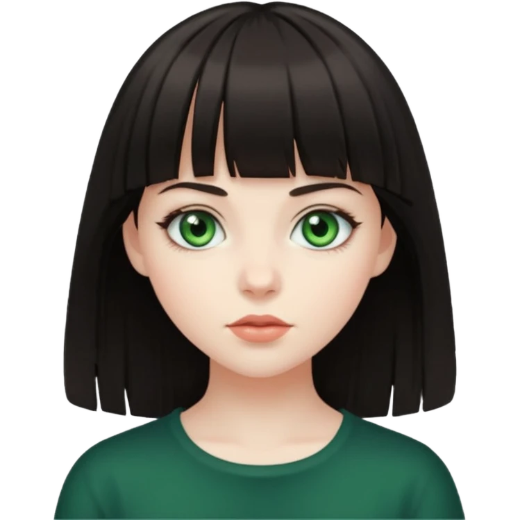 pale girl with dark hair and green eyes with bangs emoji
