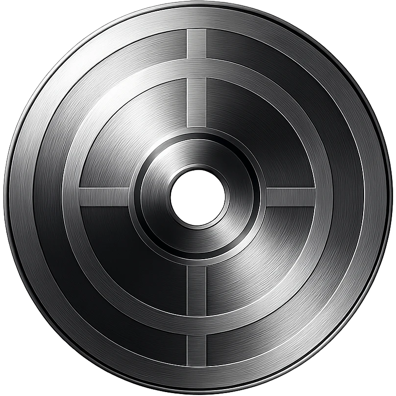 A minimalist CD disc with geometric pattern, glowing effect, blue color. emoji
