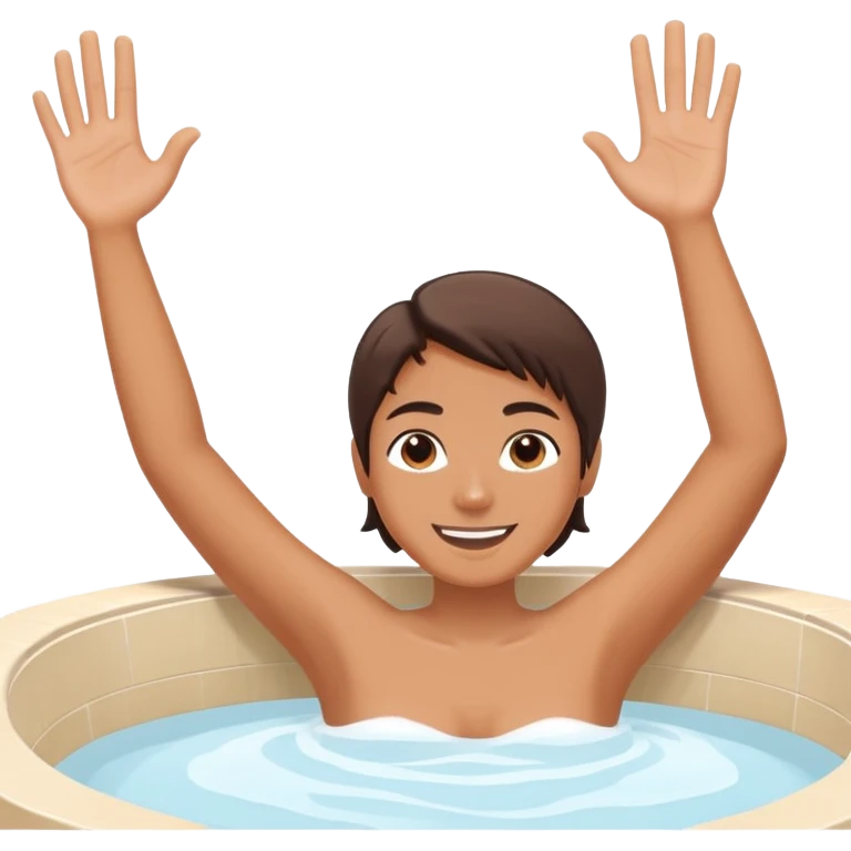 Person enjoying spa jacuzzi with arm raised, other arm on edge emoji
