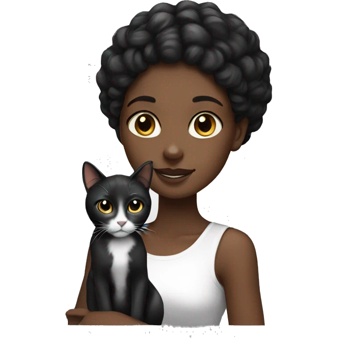 Black girl with black/white cat emoji