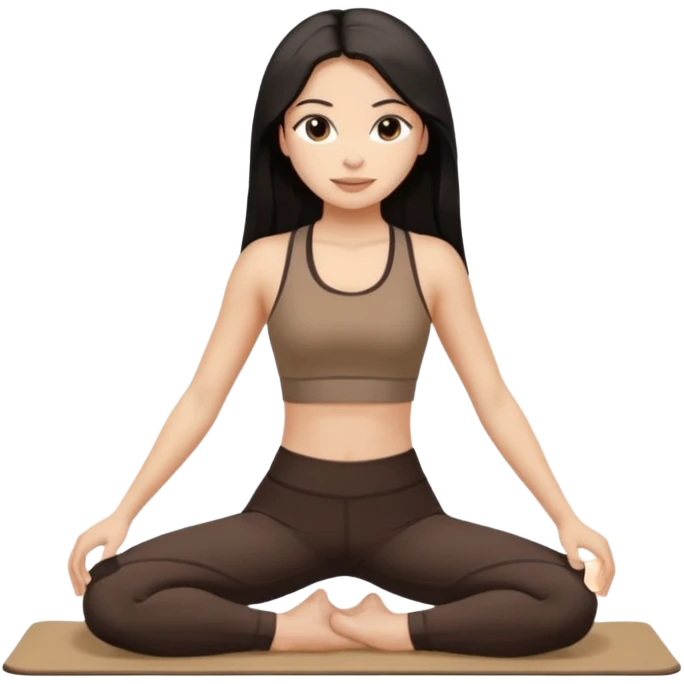 pilates girl in brown set whit black long hair  emoji