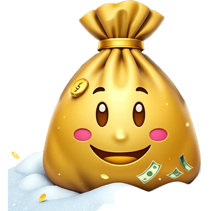 3D emoji style, money bag with dollar bills, New Year theme, snow particles, festive lighting, rich vibe, high detail, transparent background

 emoji