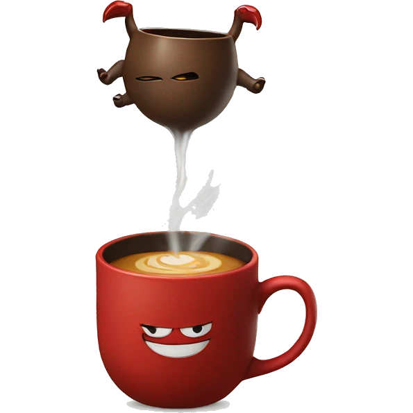 Devil pouring a pot of coffee into a mug upside down emoji