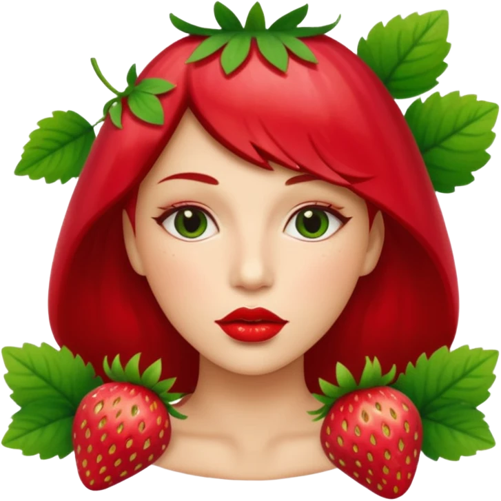 . subject. less details. lips with pattern of strawberry with leaf on top  emoji