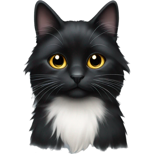 Black long haired cat with a white spot on the muzzle emoji