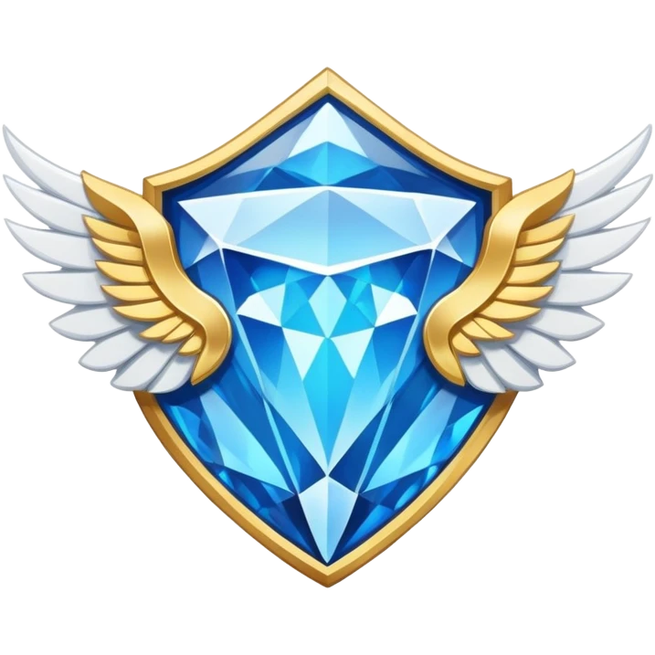 Gold shield with white wings, a big blue diamond in the center and VIP label emoji