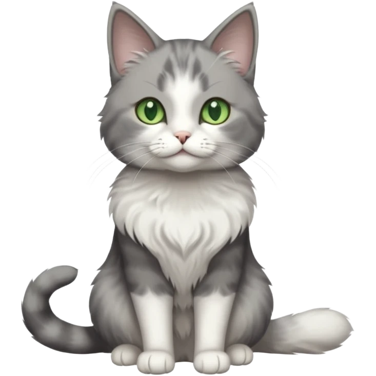 full body view of beautiful female grey cat with green eyes, white paws and white chest emoji