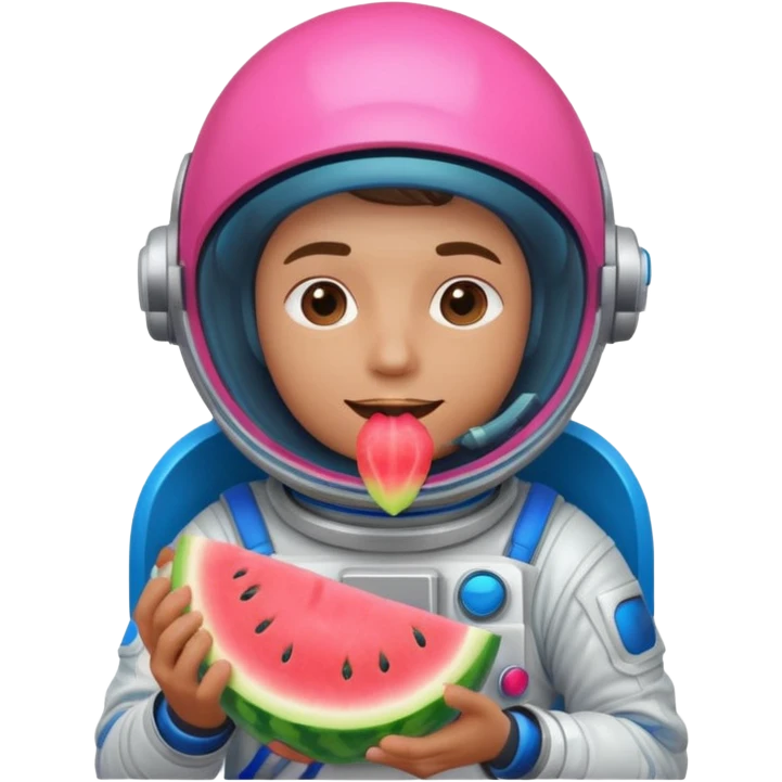 Neon pink and blue spaceman eating melon emoji