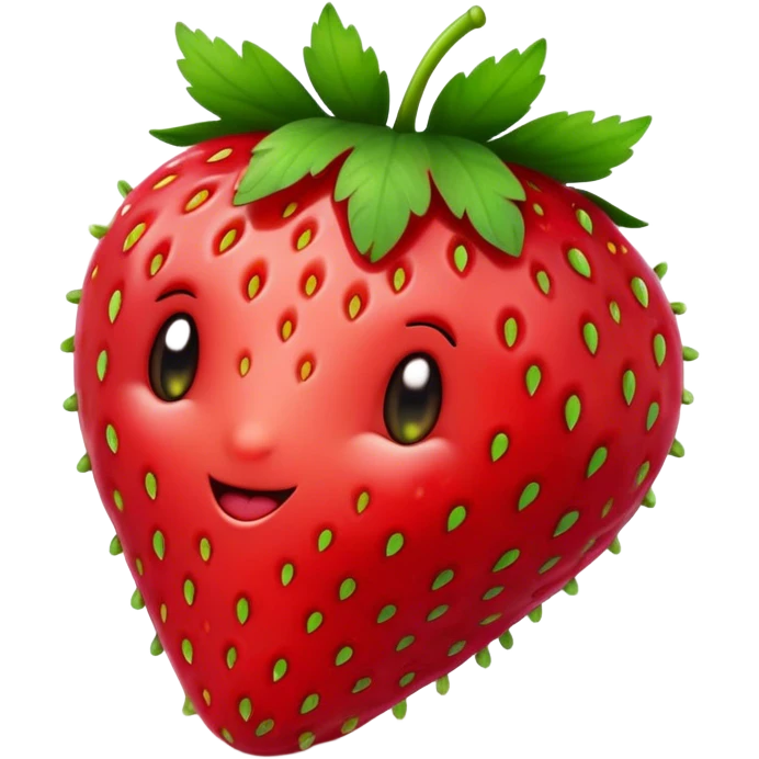 Cinematic Realistic Strawberry Emoji, Plump and juicy, with a deep red color and small, fresh seeds dotted across the skin. Its glossy, sweet surface catches the light, while bright green leaves top off the perfect, delicious berry. Soft glowing outline, capturing the essence of sweetness and freshness in a bright strawberry! emoji
