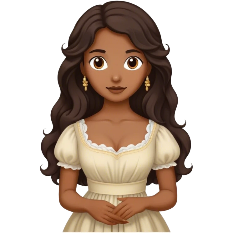 lady with medium brown skin, long wavy dark hair, soft features, simple regency dress emoji