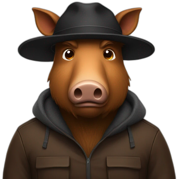 fullface brown boar tired of life with a black winter hat emoji