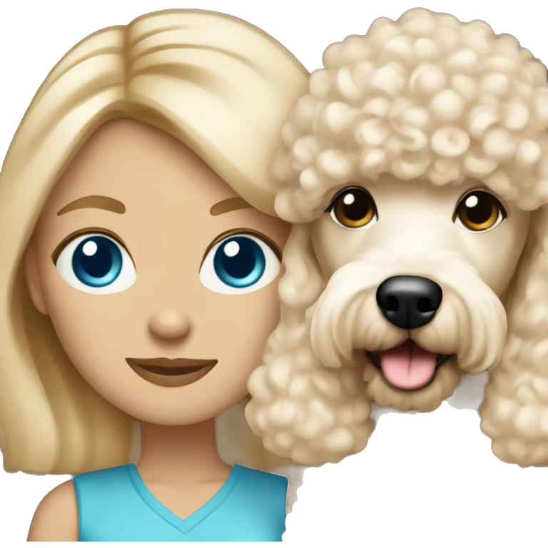 blonde mom with straight hair blue eyes with cream colored puppy poodle  emoji