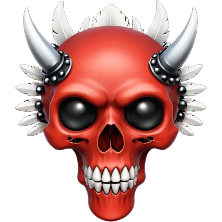 Sanguine-red black-eye-sockets canine-skull with black hollow eye sockets and black feathers and black gems and black spikes emoji