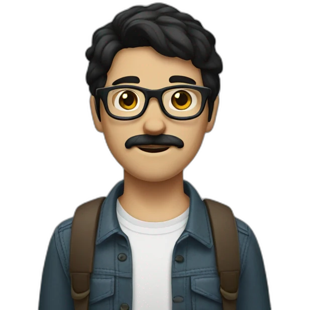White Boy with black hair glasses little dark brown mustache and shaved visible dark brownbeard emoji