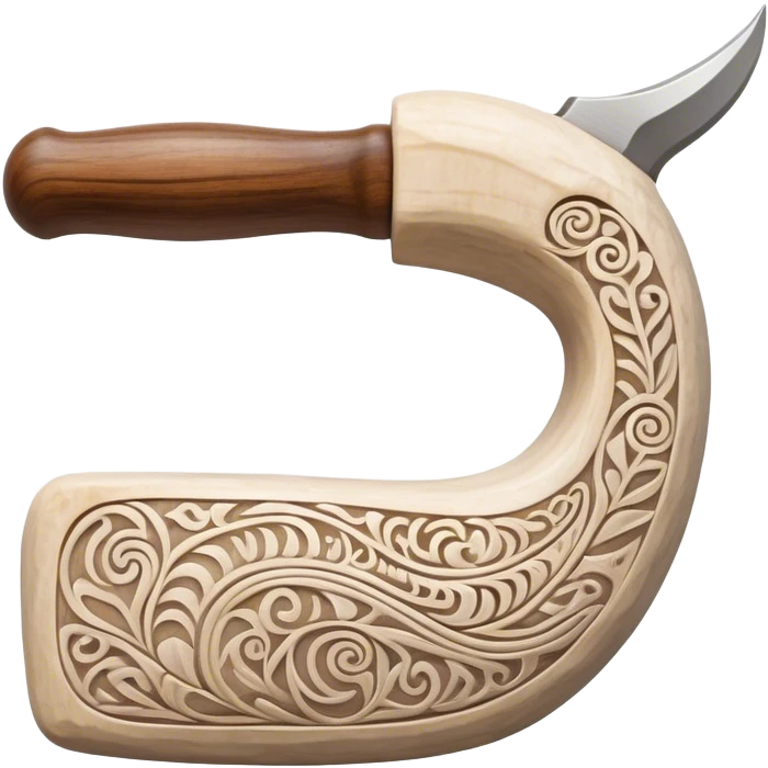 Scandinavian carving icon, whale bone with intricate Norse patterns, show chisels and carving tools, minimalistic style, clean lines, transparent background. emoji