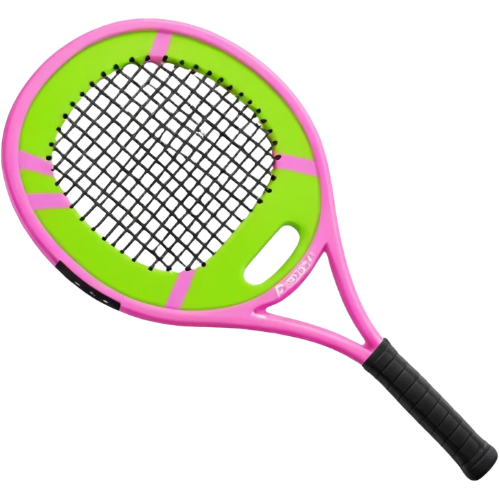 green padel racquet
with white frame
black grip
with a pink "p" in the middle
"padel in action academy" in white on top emoji